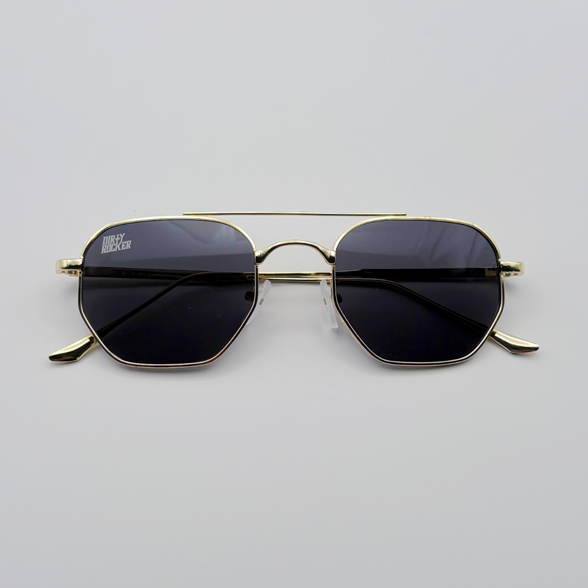 Close-up of black unisex vintage inspired sunglasses from independent rock ’n’ roll–inspired eyewear brand Dirty Rocker 