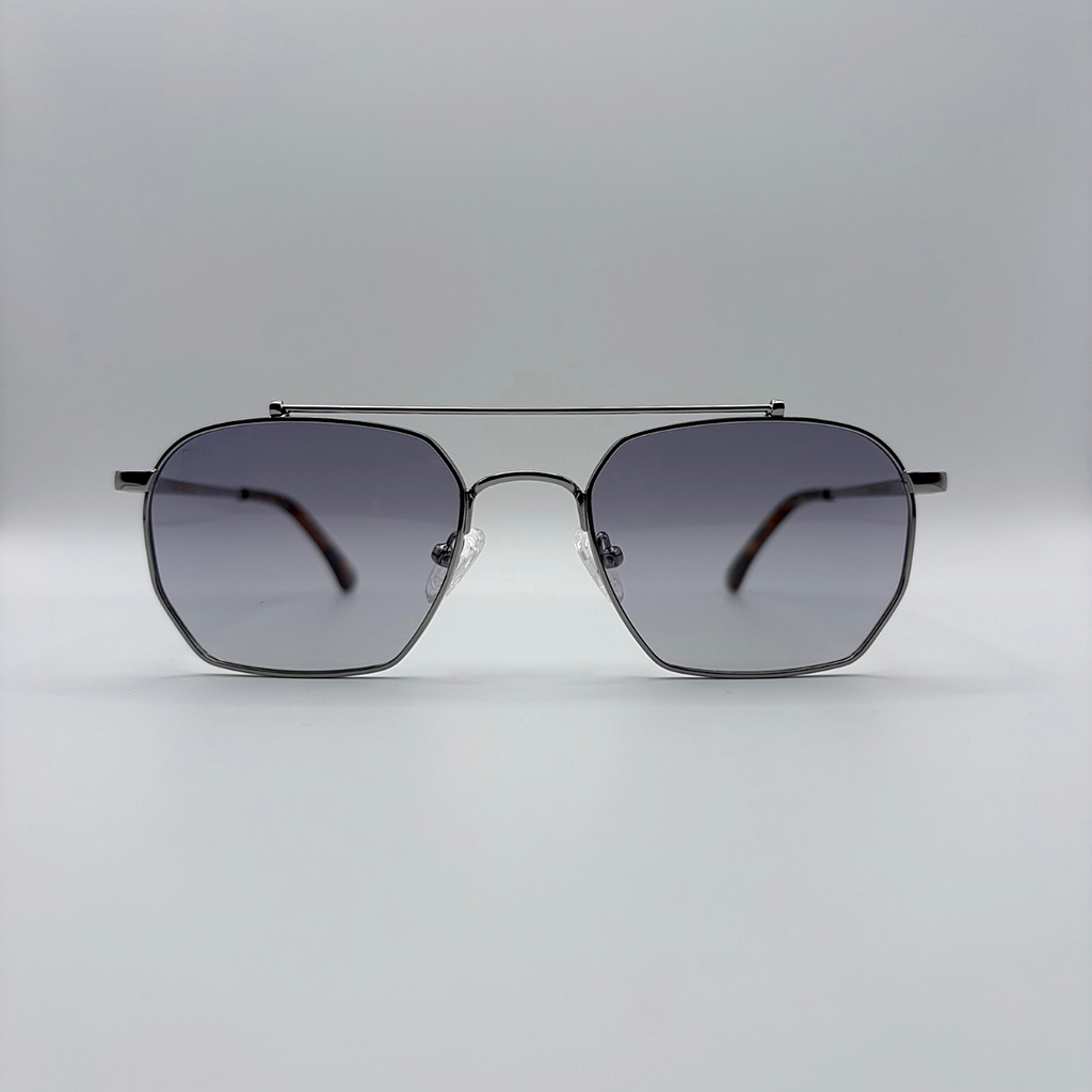 Close-up of blue purple gradient unisex vintage inspired tinted sunglasses from independent rock ’n’ roll–inspired eyewear brand Dirty Rocker 