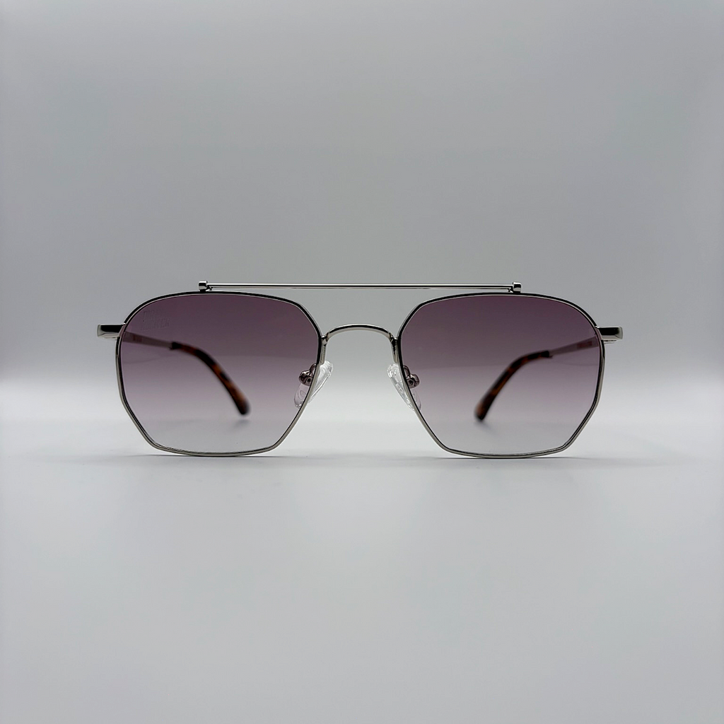 Close-up of purple gradient unisex vintage inspired tinted sunglasses from independent rock ’n’ roll–inspired eyewear brand Dirty Rocker 